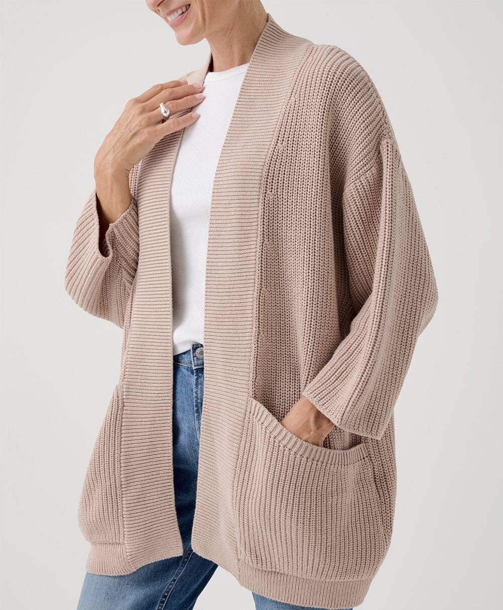 Minimalist 100% Organic Cotton Luxe Knit Open Front Coat Cardigan Casual Lounge